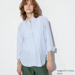 Hemden & Blusen*UNIQLO Gestreifte Extra Feine Baumwolle Langarm Bluse