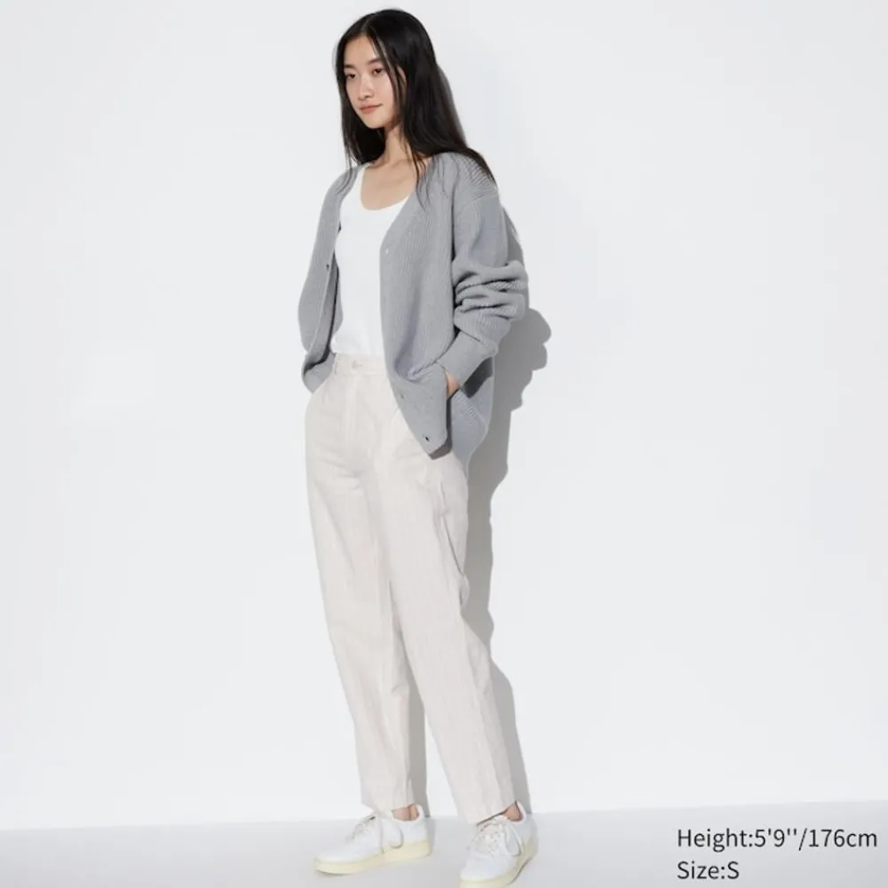 Hosen, Leggings & Jogginghosen*UNIQLO Gestreifte Leinen Baumwolle Hose (Tapered Fit, Lang)