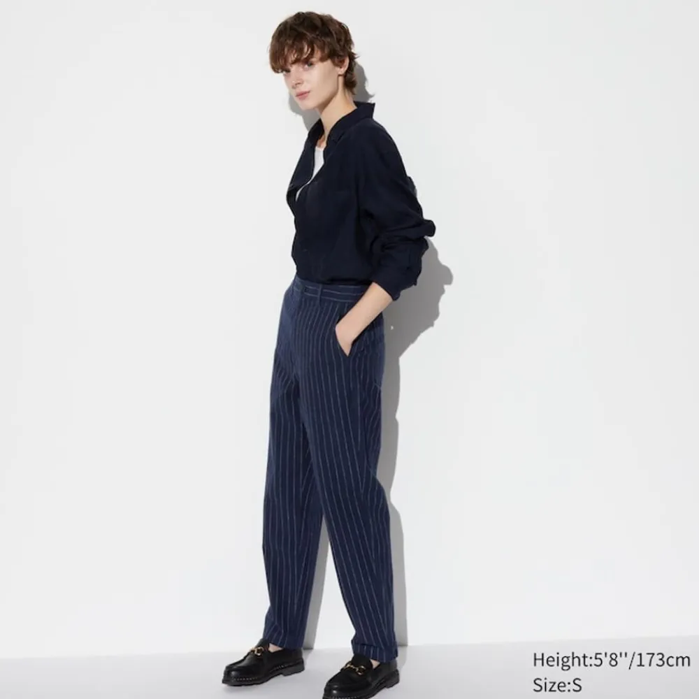 Hosen, Leggings & Jogginghosen*UNIQLO Gestreifte Leinen Baumwolle Hose (Tapered Fit, Lang)