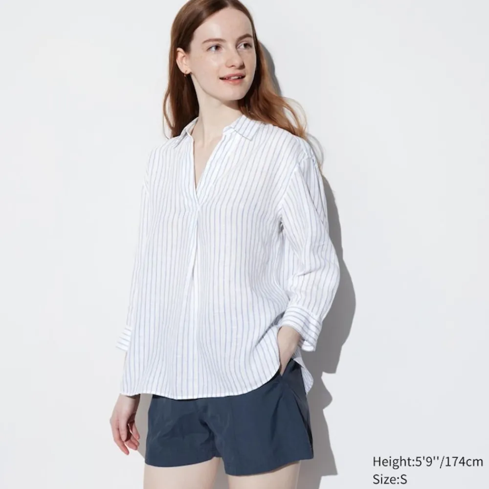 Hemden & Blusen*UNIQLO Gestreifte Premium Leinen 3/4-Arm Bluse