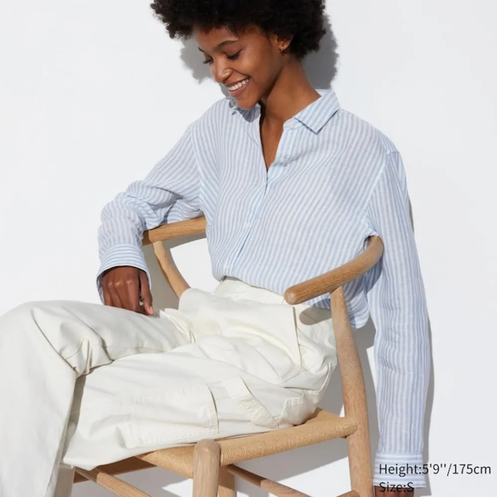 Hemden & Blusen*UNIQLO Gestreifte 100 % Premium Leinen Langarm Bluse