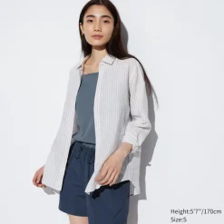 Hemden & Blusen*UNIQLO Gestreifte 100 % Premium Leinen Langarm Bluse