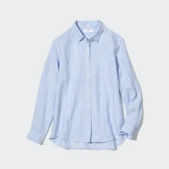 Hemden & Blusen*UNIQLO Gestreifte 100 % Premium Leinen Langarm Bluse