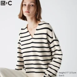 Pullover & Strickjacken*UNIQLO Gestreifter Cropped Pullover Mit V-Ausschnitt