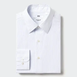 Hemden*UNIQLO Gestreiftes Bugelfreies Hemd (Slim Fit) Blau