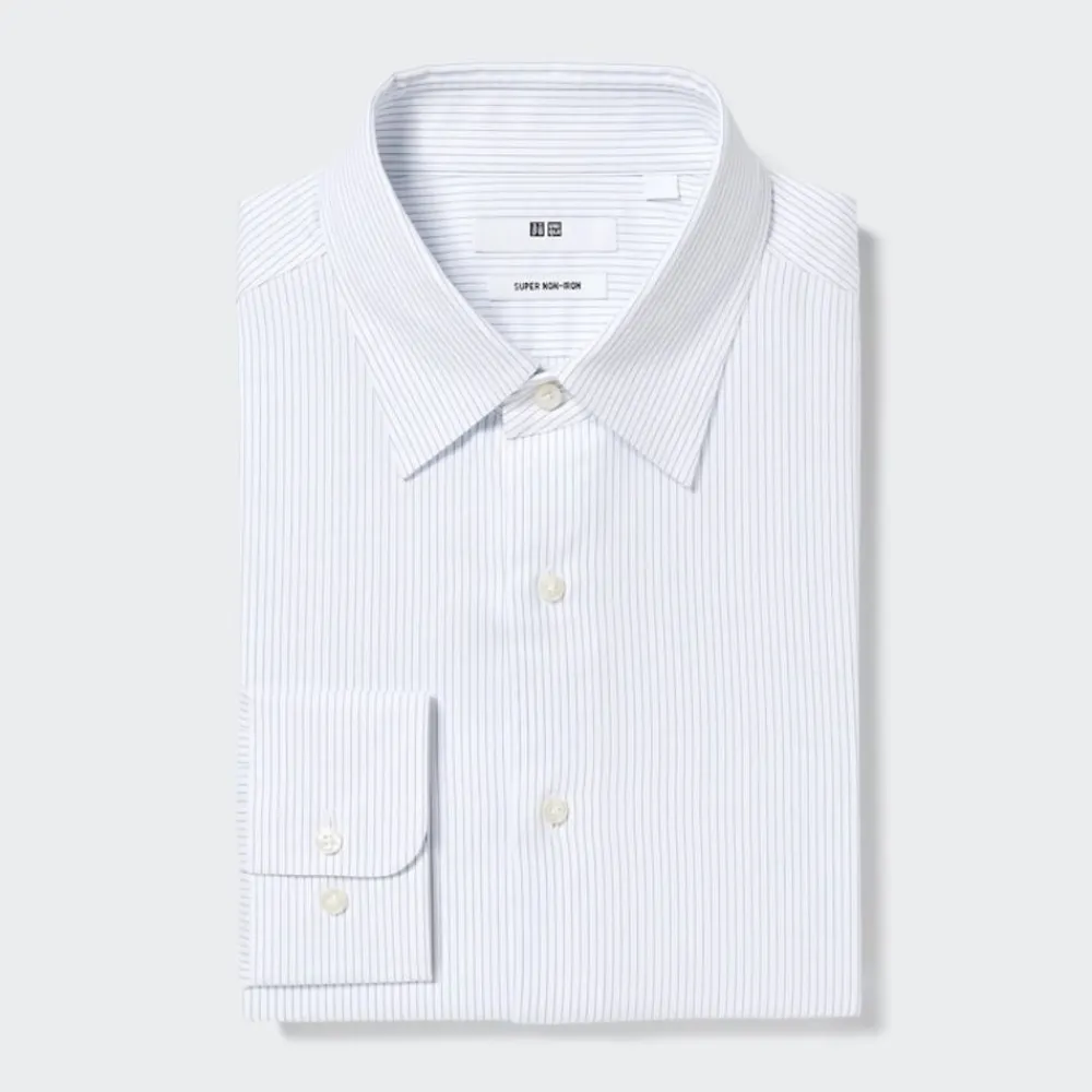 Hemden*UNIQLO Gestreiftes Bugelfreies Langarm Hemd Blau