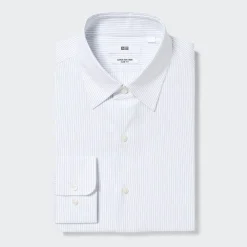 Hemden*UNIQLO Gestreiftes Bugelfreies Langarm Hemd (Slim Fit) Blau