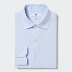 Hemden*UNIQLO Gestreiftes Easy Care Stretch Langarm Hemd (Slim Fit) Blau