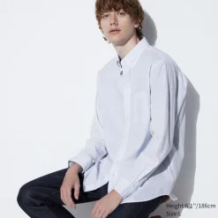 Hemden*UNIQLO Gestreiftes Extra Feine Baumwolle Langarm Hemd Blau