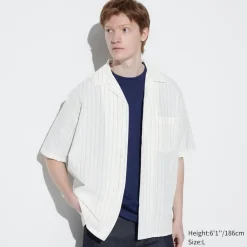 Hemden*UNIQLO Gestreiftes Leinen Baumwolle Kurzarm Hemd