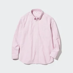 Hemden*UNIQLO Gestreiftes Oxford Langarm Hemd Rot