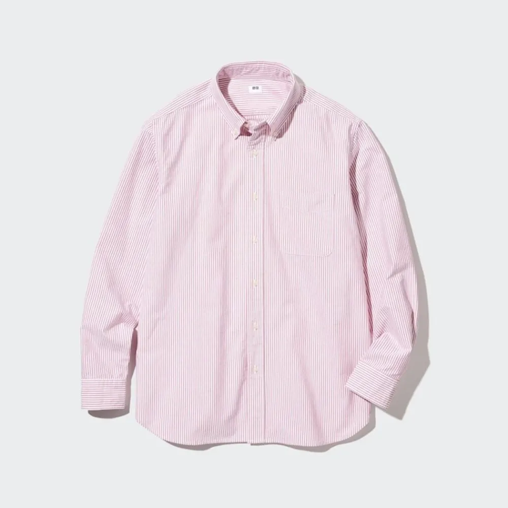 Hemden*UNIQLO Gestreiftes Oxford Langarm Hemd Rot