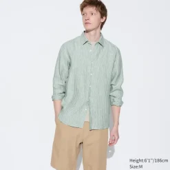 Hemden*UNIQLO Gestreiftes 100 % Premium Leinen Langarm Hemd