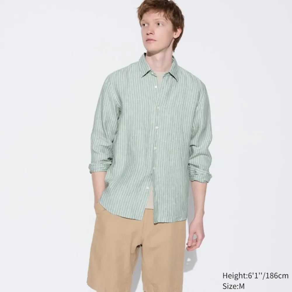 Hemden*UNIQLO Gestreiftes 100 % Premium Leinen Langarm Hemd