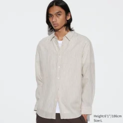 Hemden*UNIQLO Gestreiftes 100 % Premium Leinen Langarm Hemd