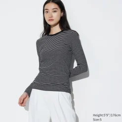 T-Shirts & Oberteile*UNIQLO Gestreiftes Sanftes Geripptes Langarmshirt