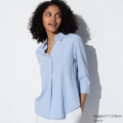 Hemden & Blusen*UNIQLO Gestreifte Viskose 3/4-Arm Bluse Mit Skipperkragen