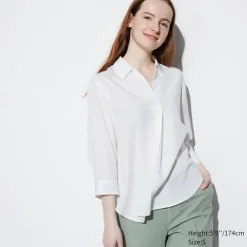 Hemden & Blusen*UNIQLO Gestreifte Viskose 3/4-Arm Bluse Mit Skipperkragen