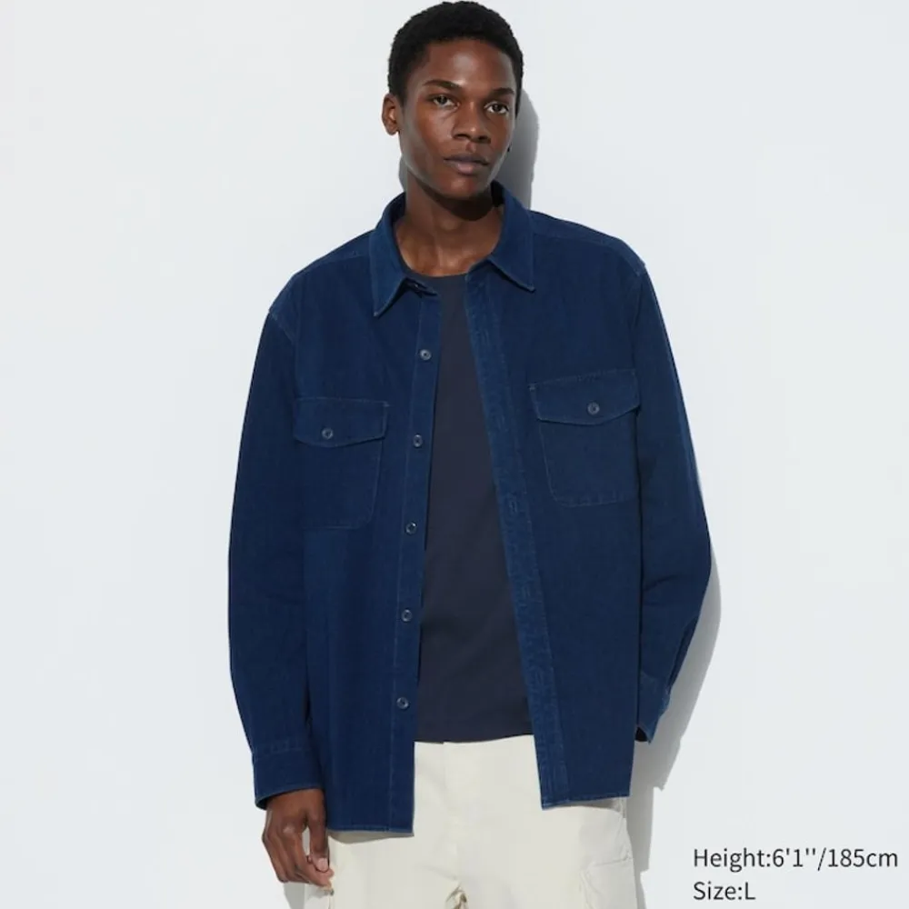 Hemdjacken & Shirtjacken*UNIQLO Jersey Denim Langarm Hemd Blau