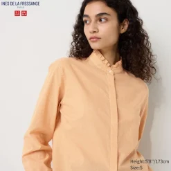Hemden & Blusen*UNIQLO Karierte Langarm Bluse Mit Ruschen Gelb