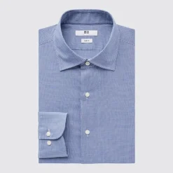 Hemden*UNIQLO Kariertes Easy Care Langarm Hemd (Slim Fit) Blau