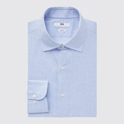 Hemden*UNIQLO Kariertes Easy Care Langarm Hemd (Slim Fit) Blau