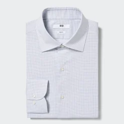 Hemden*UNIQLO Kariertes Easy Care Stretch Langarm Hemd (Slim Fit) Blau