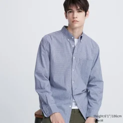 Hemden*UNIQLO Kariertes Extra Feine Baumwolle Hemd Blau