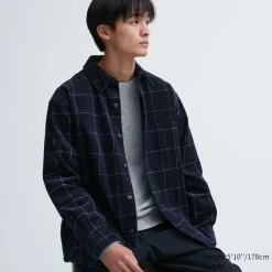 Hemden*UNIQLO Kariertes Oversized Cord Langarm Hemd Dunkelblau