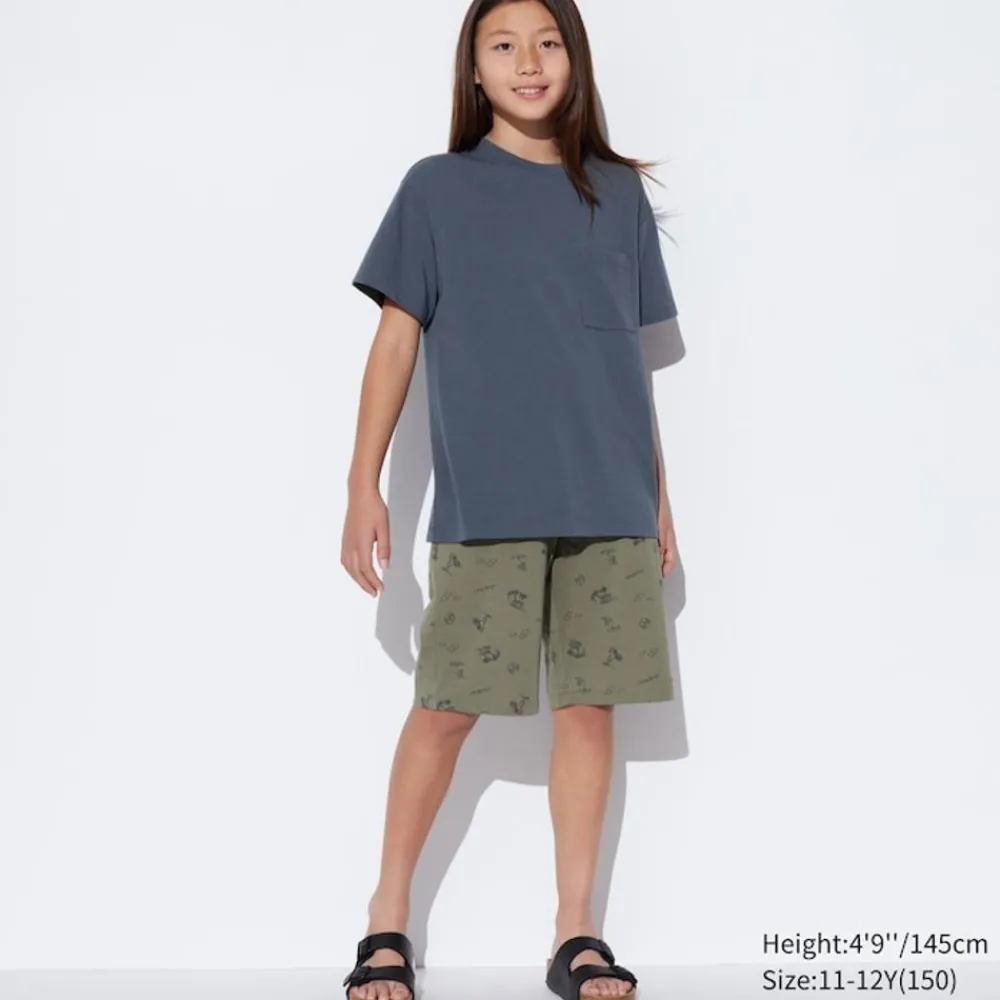 Pyjamas*UNIQLO Kinder Gemustertes Airism Baumwolle Kurzarm Lounge Set