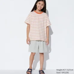 Pyjamas*UNIQLO Kinder Gestreiftes Airism Baumwolle Kurzarm Lounge Set