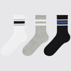 Socken, Strumpfhosen & Leggings*UNIQLO Kinder Gestreifte Socken (3 Paar) Grauweis
