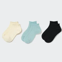 Socken, Strumpfhosen & Leggings*UNIQLO Kinder Kurzsocken Mit Ruschen (3 Paar) Natural
