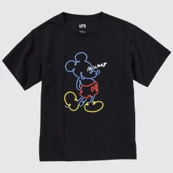 T-Shirts, Bh-Tops & Poloshirts*UNIQLO Kinder Mickey Stands Ut Bedrucktes T-Shirt Schwarz