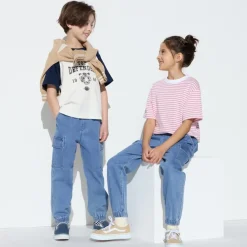 Jeans*UNIQLO Kinder Stretch Cargo Denim Jogginghose Blau