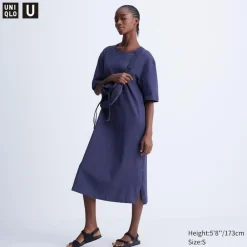 Kleider, Jumpsuits & Overalls*UNIQLO Krepp Baumwolle Kurzarm T-Shirt-Kleid