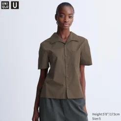 Hemden & Blusen*UNIQLO Kurzarm Bluse Mit Weitem Kragen