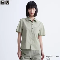 Hemden & Blusen*UNIQLO Kurzarm Bluse Mit Weitem Kragen