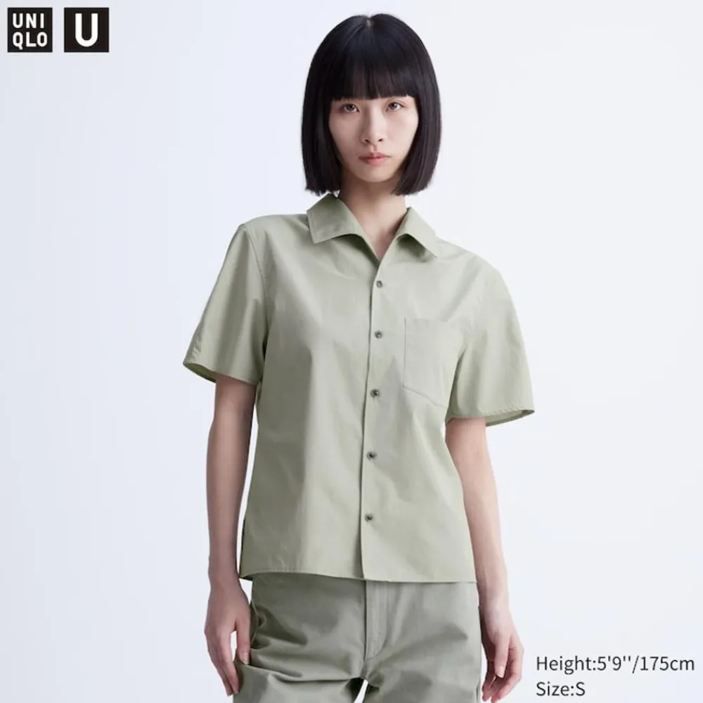 Hemden & Blusen*UNIQLO Kurzarm Bluse Mit Weitem Kragen