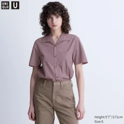 Hemden & Blusen*UNIQLO Kurzarm Bluse Mit Weitem Kragen