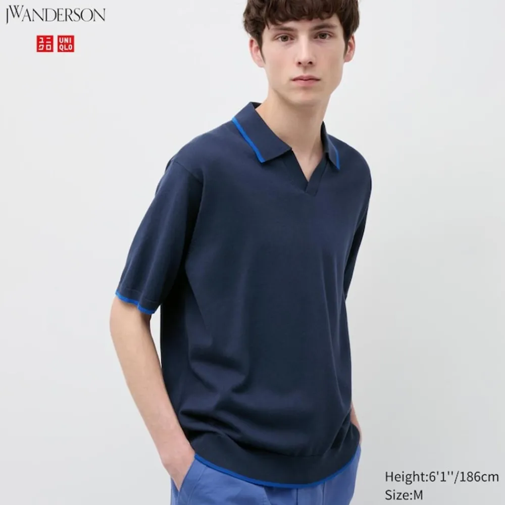 Poloshirts*UNIQLO Kurzarm Strick-Poloshirt Blau