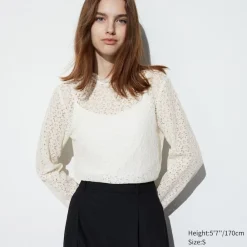 Hemden & Blusen*UNIQLO Langarm Bluse Mit Spitze