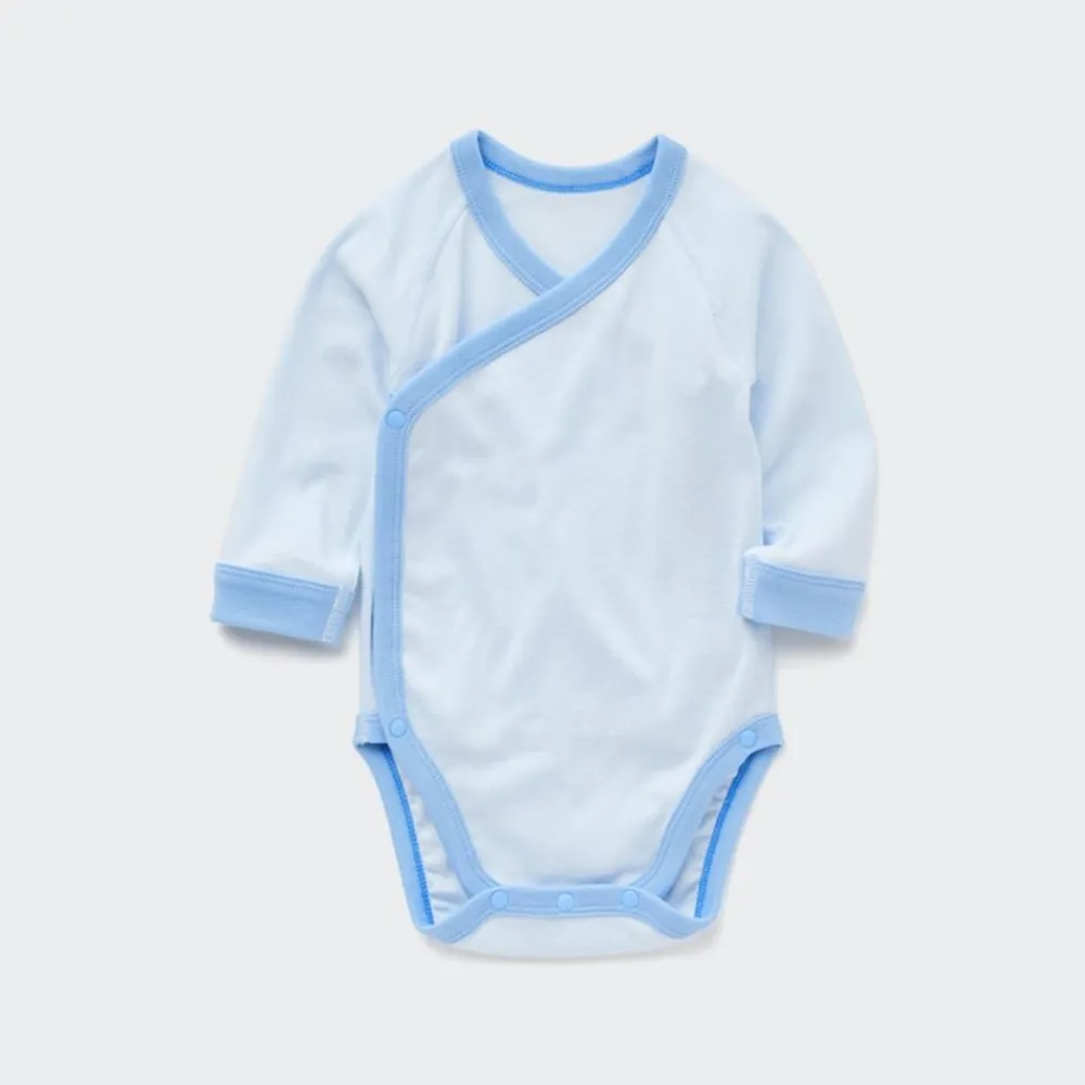 Strampler & Bodys*UNIQLO Langarm Body (Vordere Offnung, Colourblock) Hellblau