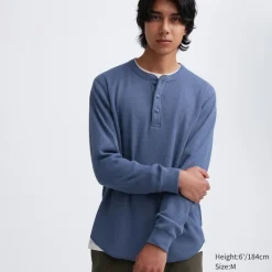 T-Shirts & Oberteile*UNIQLO Langarmshirt In Waffeloptik Mit Henley-Kragen