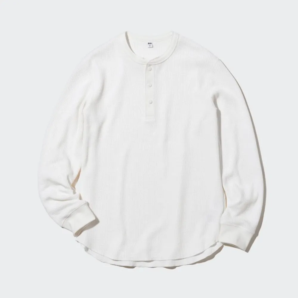 T-Shirts & Oberteile*UNIQLO Langarmshirt In Waffeloptik Mit Henley-Ausschnitt