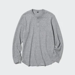T-Shirts & Oberteile*UNIQLO Langarmshirt Mit Henley-Ausschnitt Und Waffeloptik