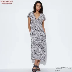 Kleider, Jumpsuits & Overalls*UNIQLO Langes Gemustertes Armelloses Viskose Kurzarm Kleid