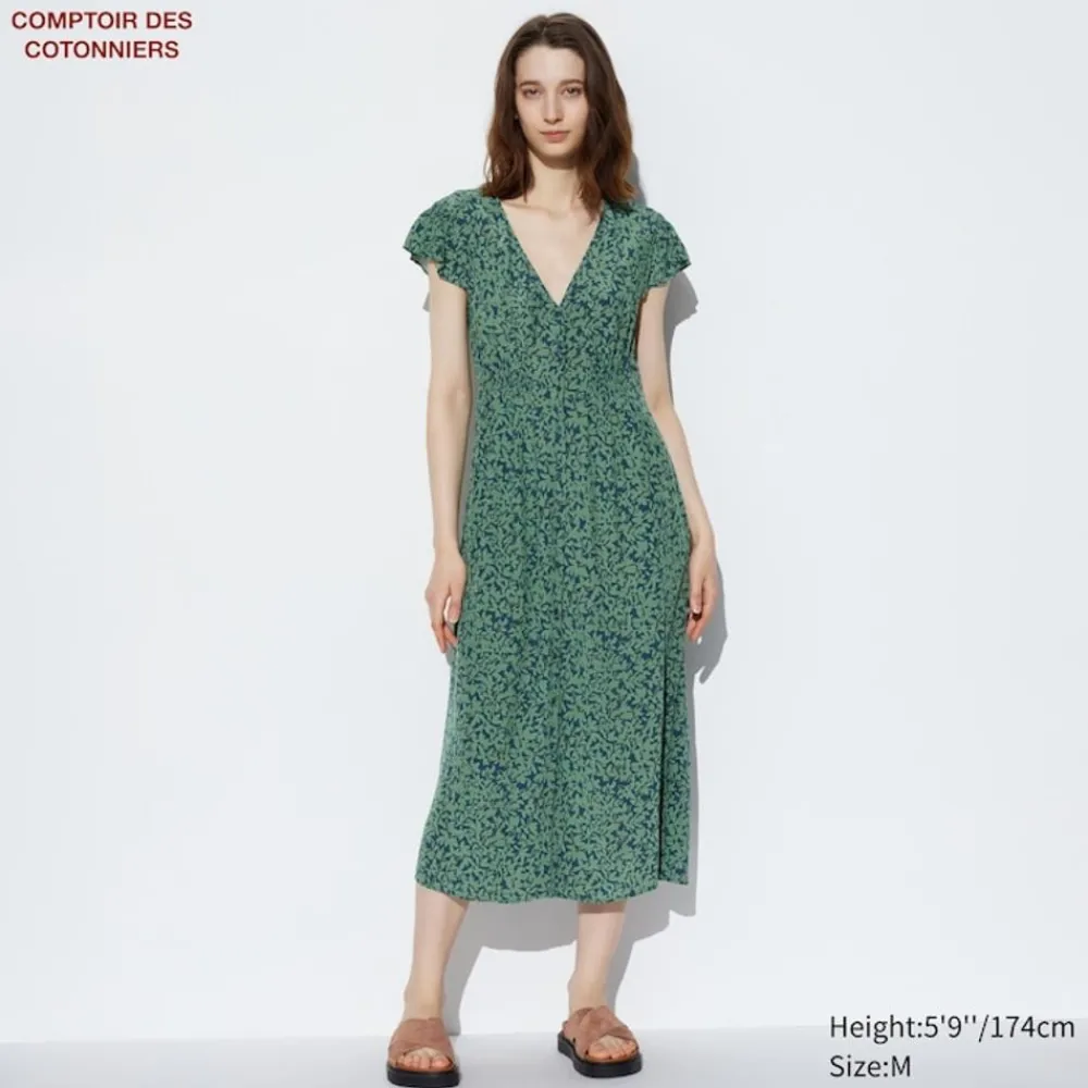 Kleider, Jumpsuits & Overalls*UNIQLO Langes Gemustertes Armelloses Viskose Kurzarm Kleid