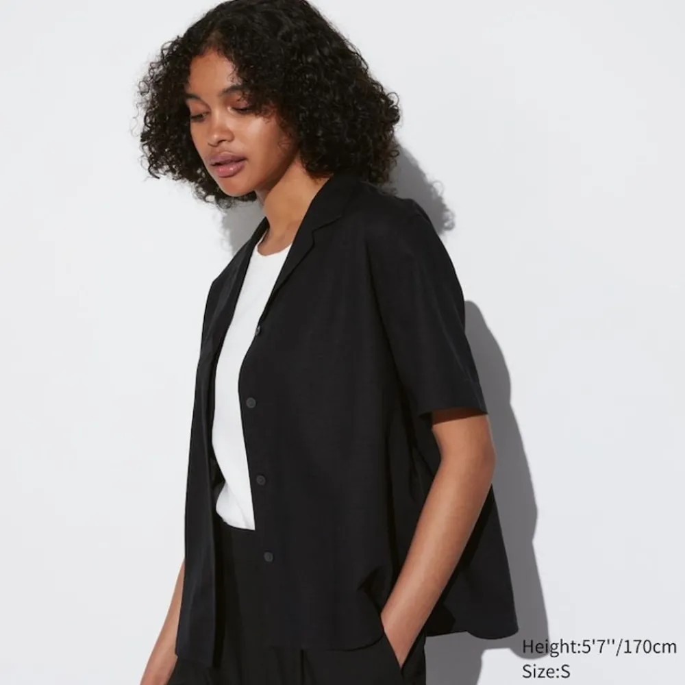 Hemden & Blusen*UNIQLO Leinenmix Kurzarm Bluse Mit Offenem Kragen