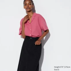 Hemden & Blusen*UNIQLO Leinenmix Kurzarm Bluse Mit Offenem Kragen